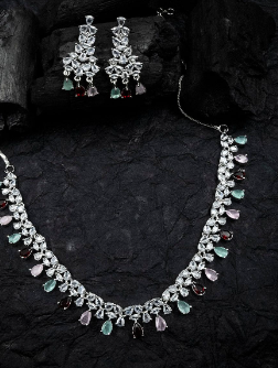 Women's American Diamond Sleek Necklace Set with Matching Earrings