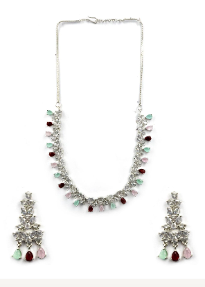 Women's American Diamond Sleek Necklace Set with Matching Earrings