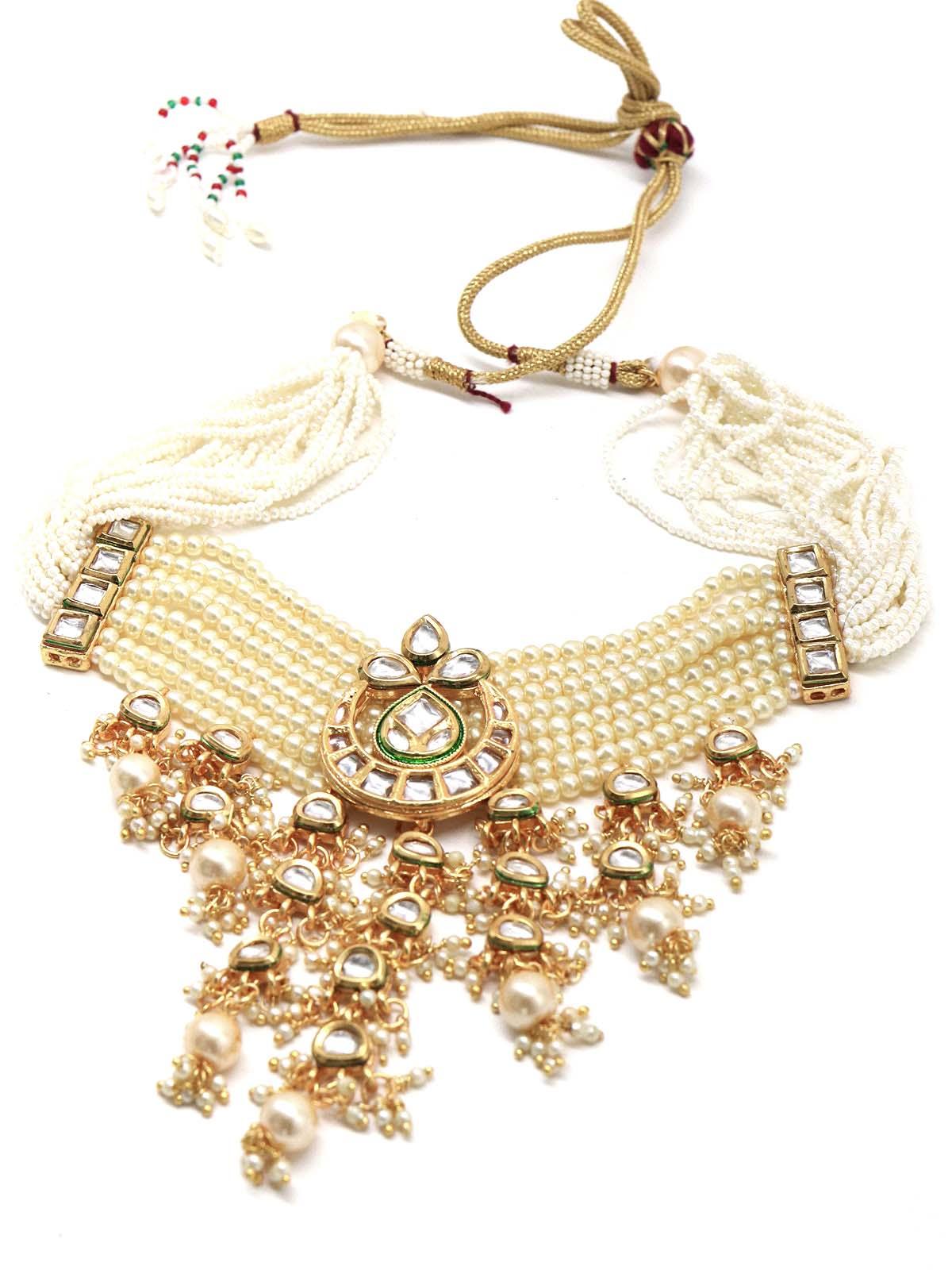 Women's Ponderous Pearl  Kundan Choker With Earrings
