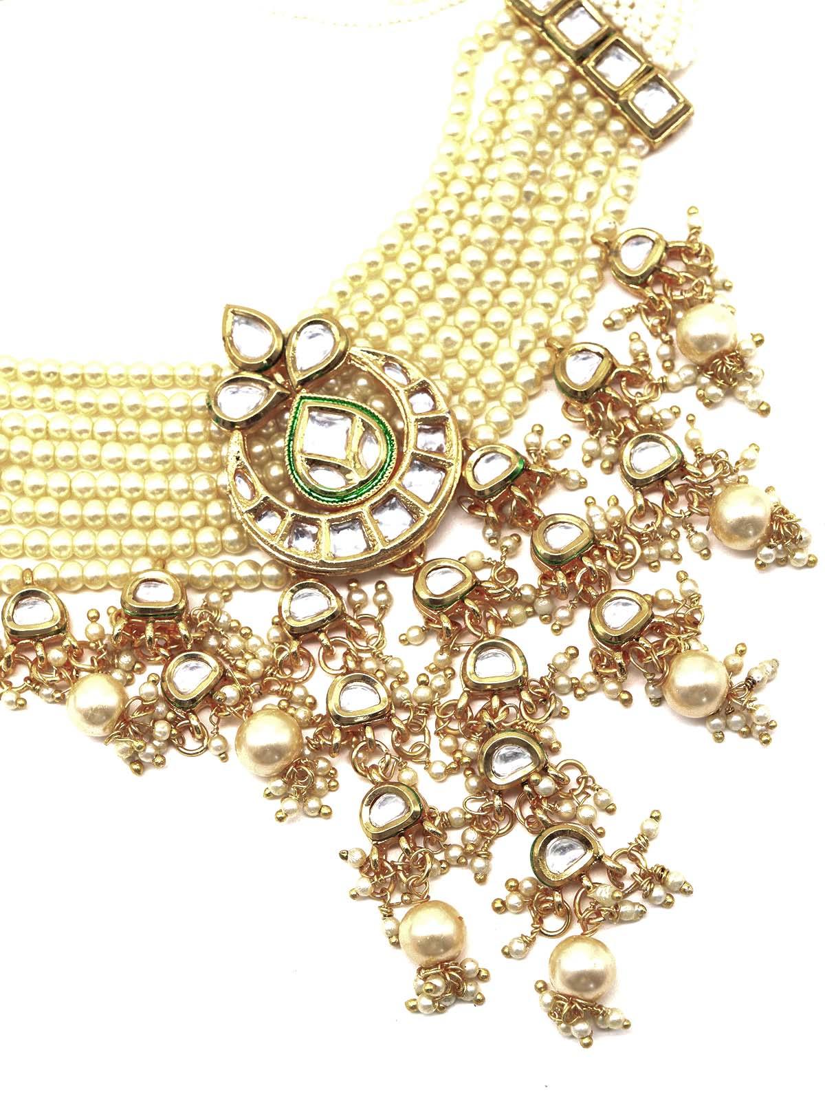 Women's Ponderous Pearl  Kundan Choker With Earrings