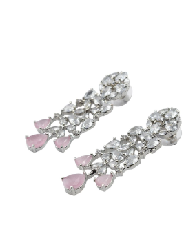 Women's Modern Cubic Zirconia Necklace Set with Flower Drop Earrings - StileAdda