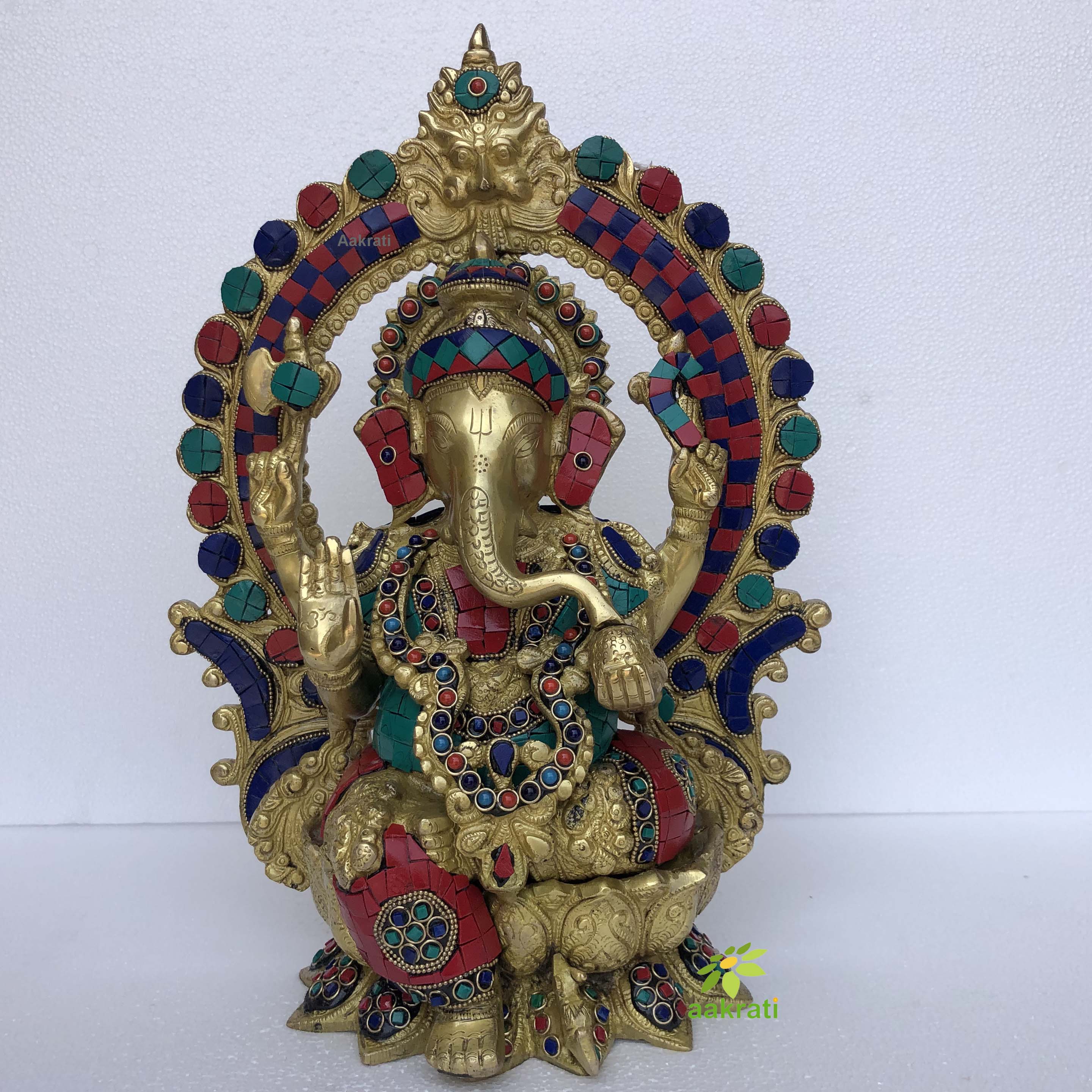 Brass Mangalkari Ganesha Sitting On Lotus Bhagwan Idol Ganesha Statue