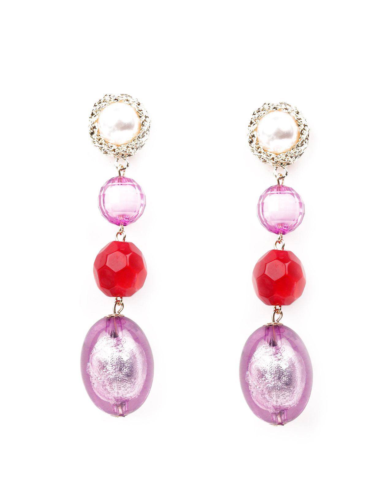 Women's Purple And Red Beaded Drop Earring