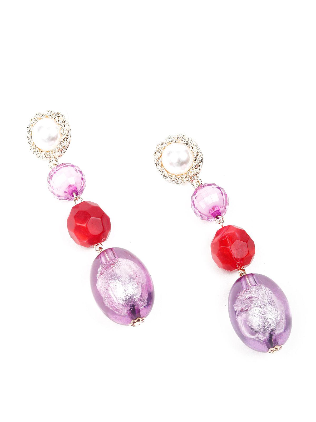 Women's Purple And Red Beaded Drop Earring