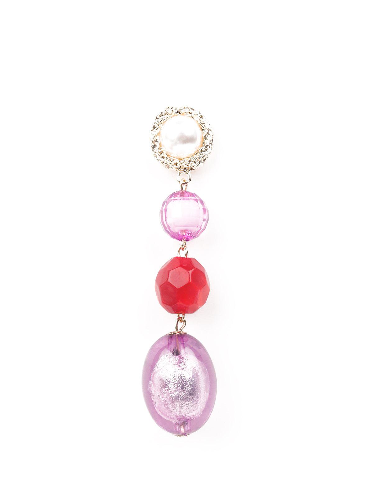 Women's Purple And Red Beaded Drop Earring
