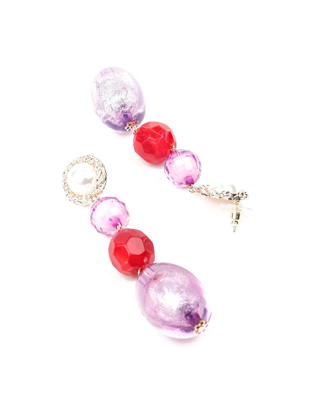 Women's Purple And Red Beaded Drop Earring