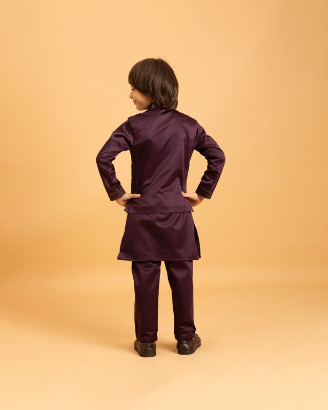 Boy's Purple Malai Satin Kurta Set