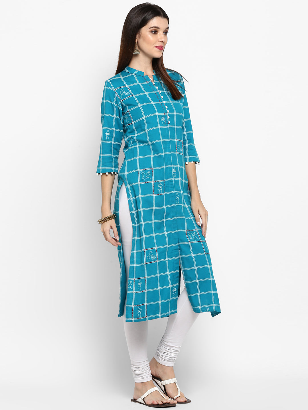 Women's Sky Blue Cotton Kurta By Vbu