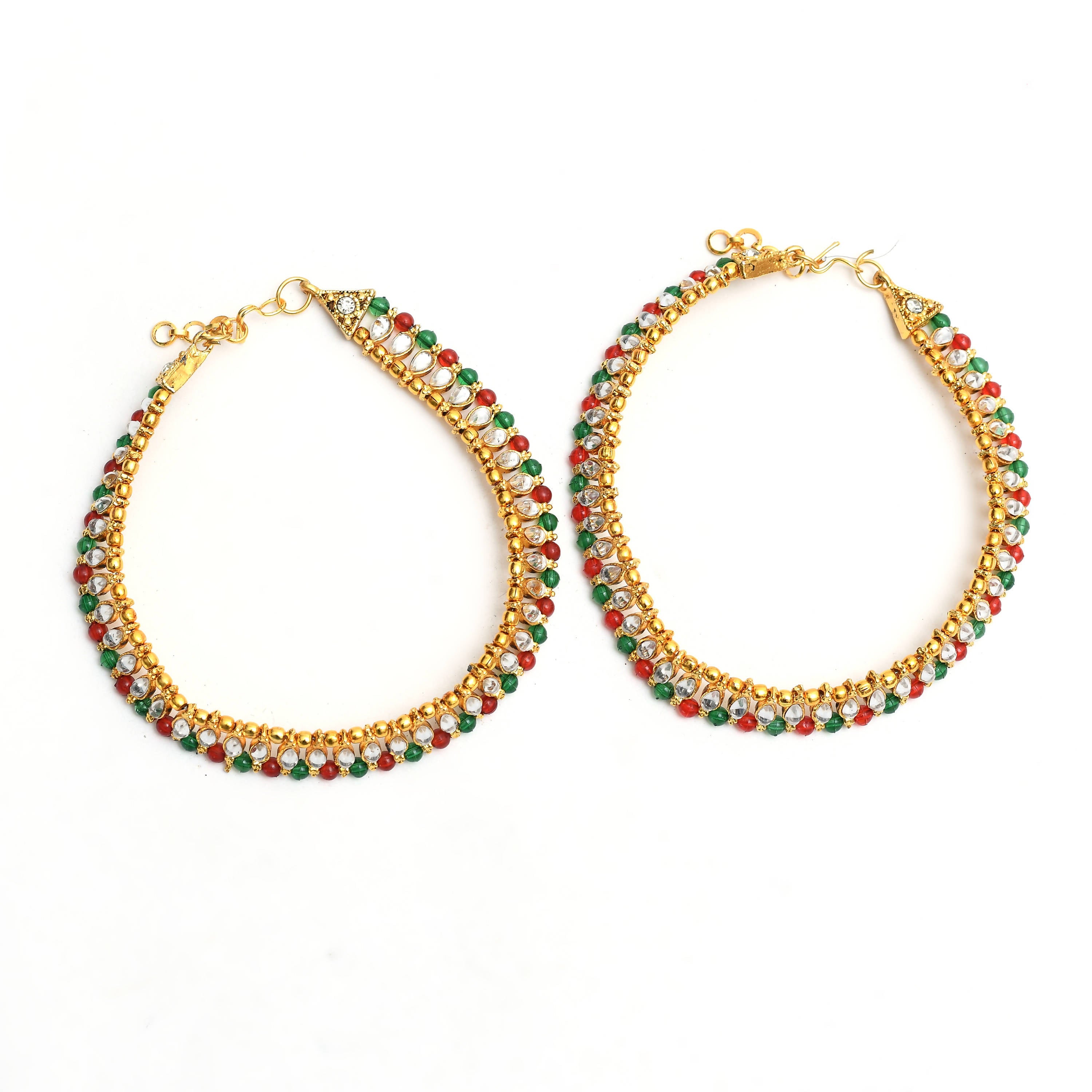 Johar Kamal Gold-Toned Kundan & Pearls Anklets for Women and Gir