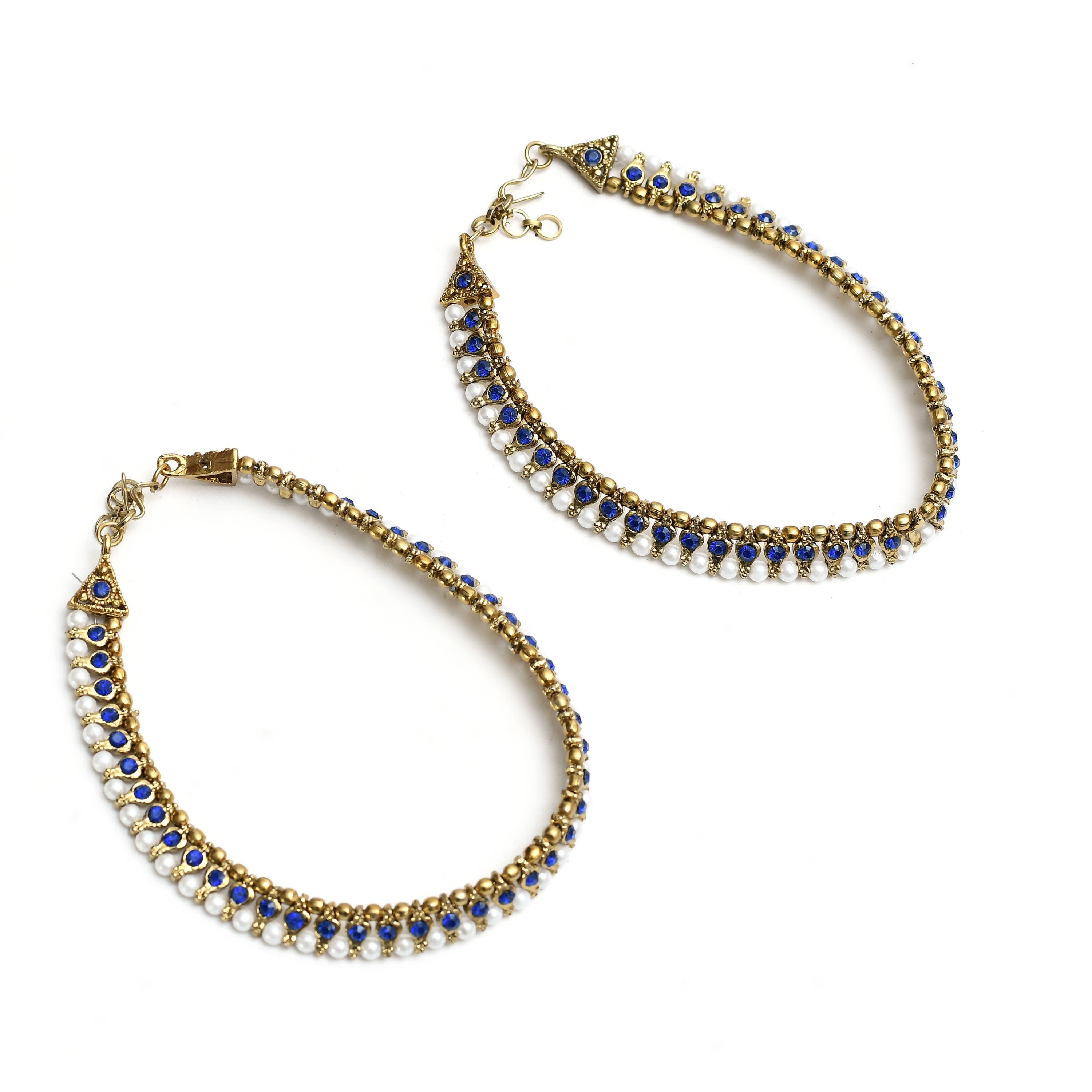 Johar Kamal Gold-Toned Kundan & Pearls Anklets for Women and Gir