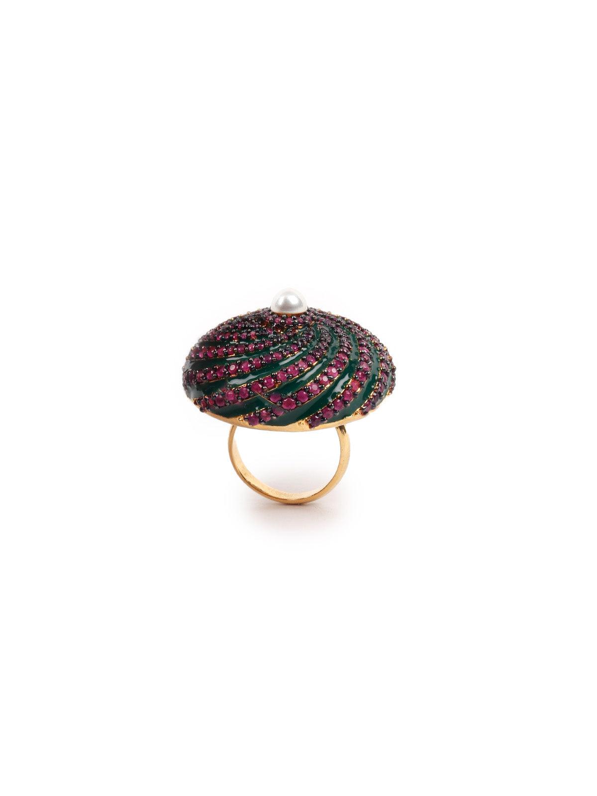 Women's Red And Green Diamonds Embellished Rin