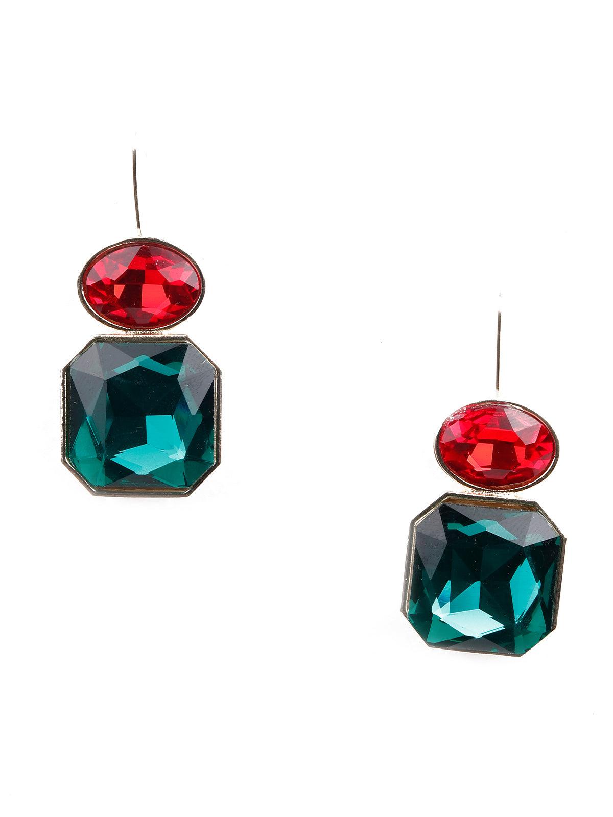 Women's Red And Green Rhinestone Drop Earring