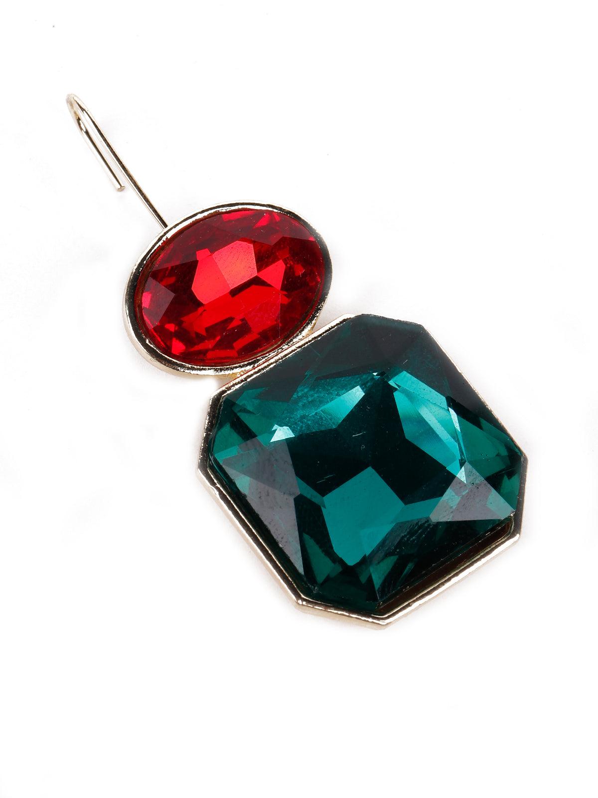 Women's Red And Green Rhinestone Drop Earring