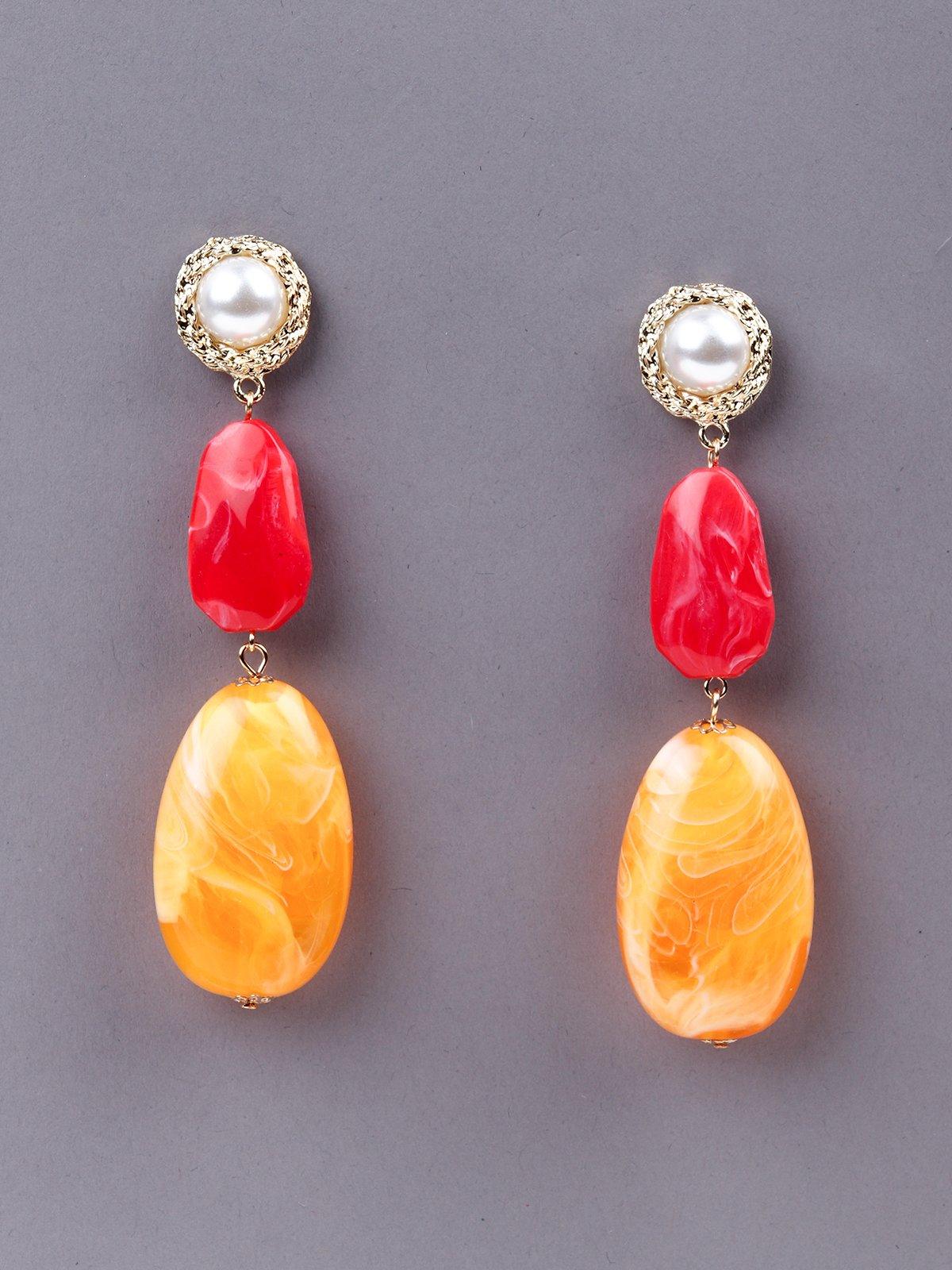 Women's Red And Orange Stone Delicate Drop Earring