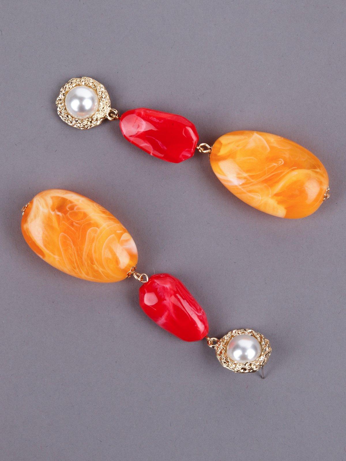Women's Red And Orange Stone Delicate Drop Earring