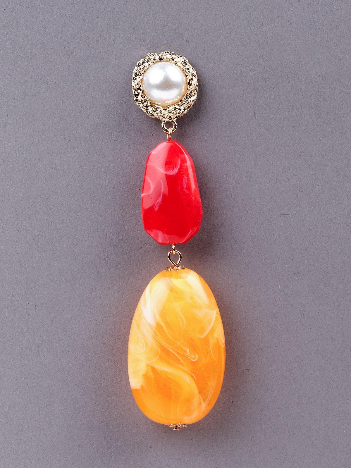 Women's Red And Orange Stone Delicate Drop Earring