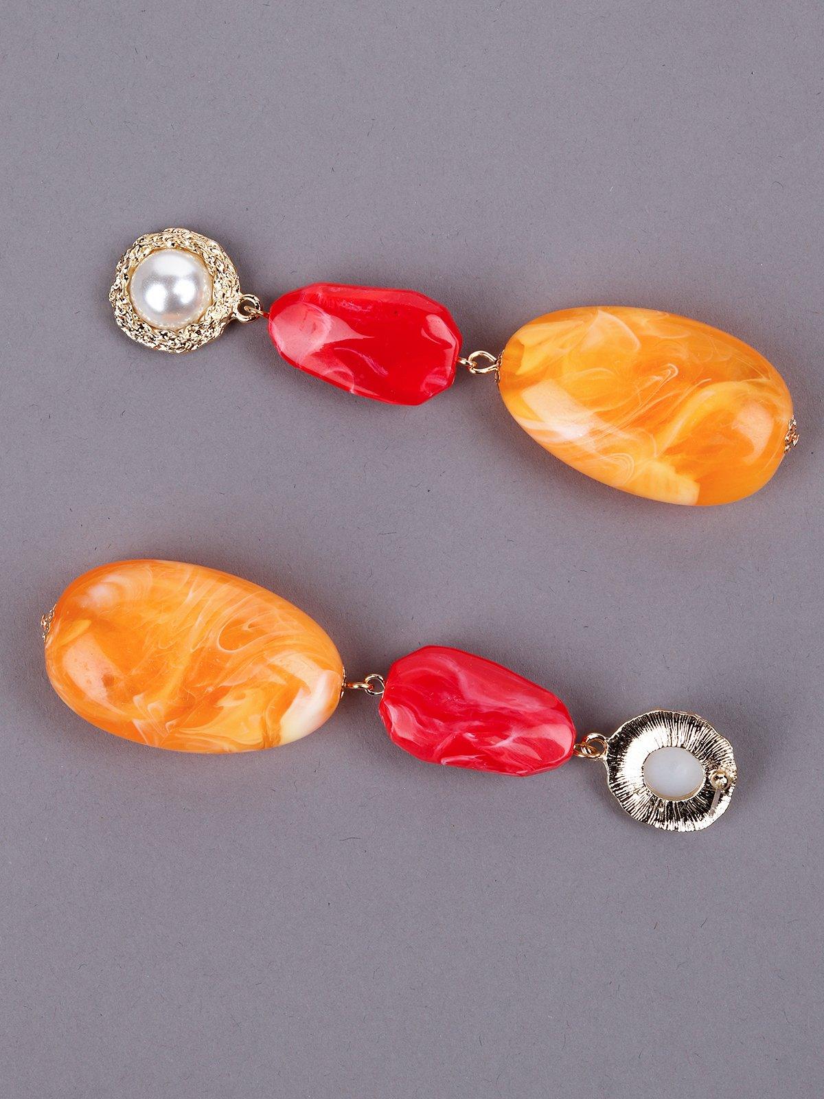 Women's Red And Orange Stone Delicate Drop Earring