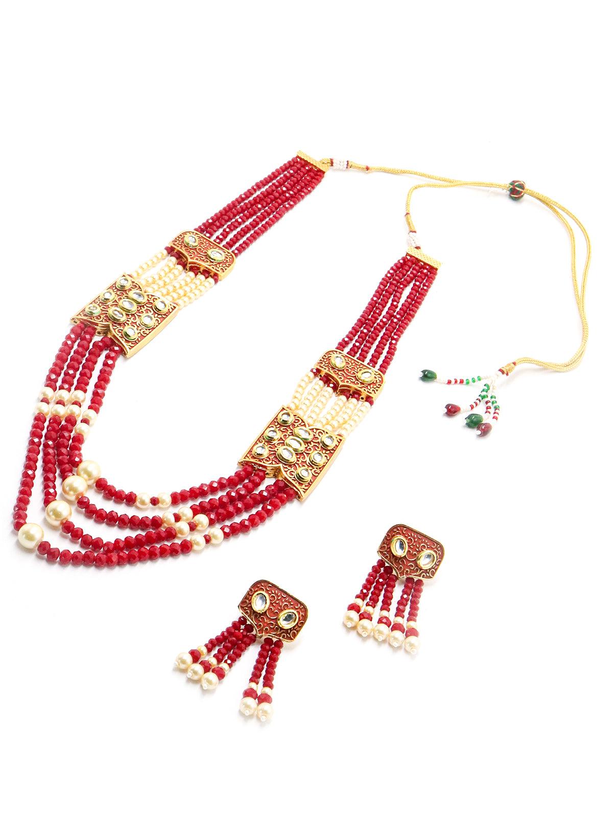 Women's Red And Typical Pearl Necklace With Earring