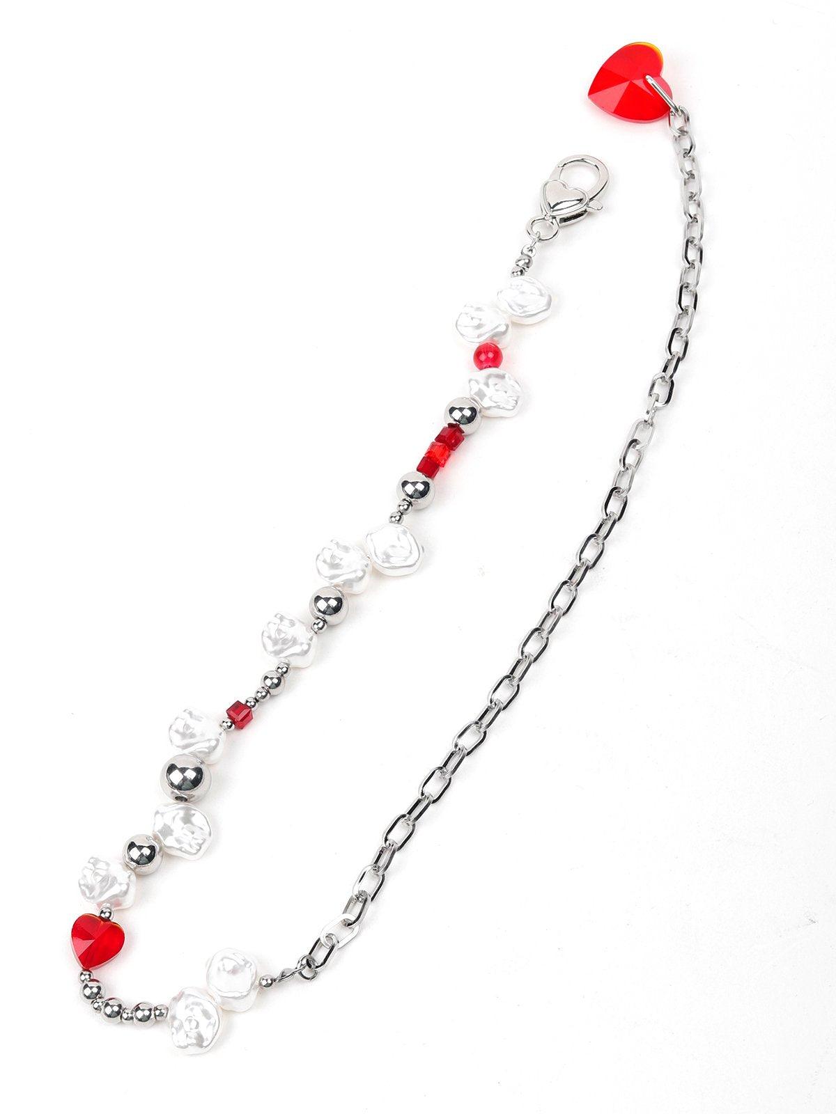 Women's Red And White Beaded Necklac