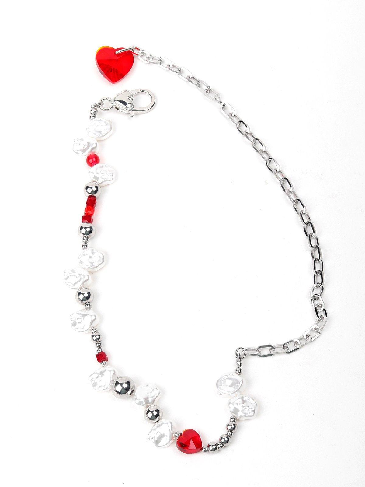 Women's Red And White Beaded Necklac