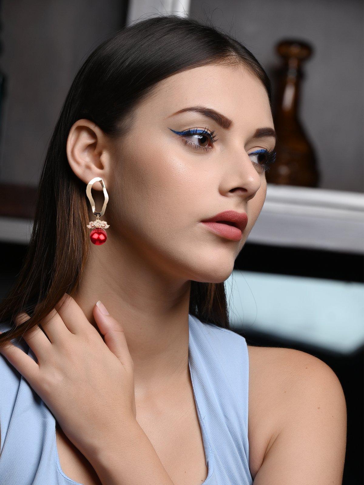 Women's Red Ball Drop Earring
