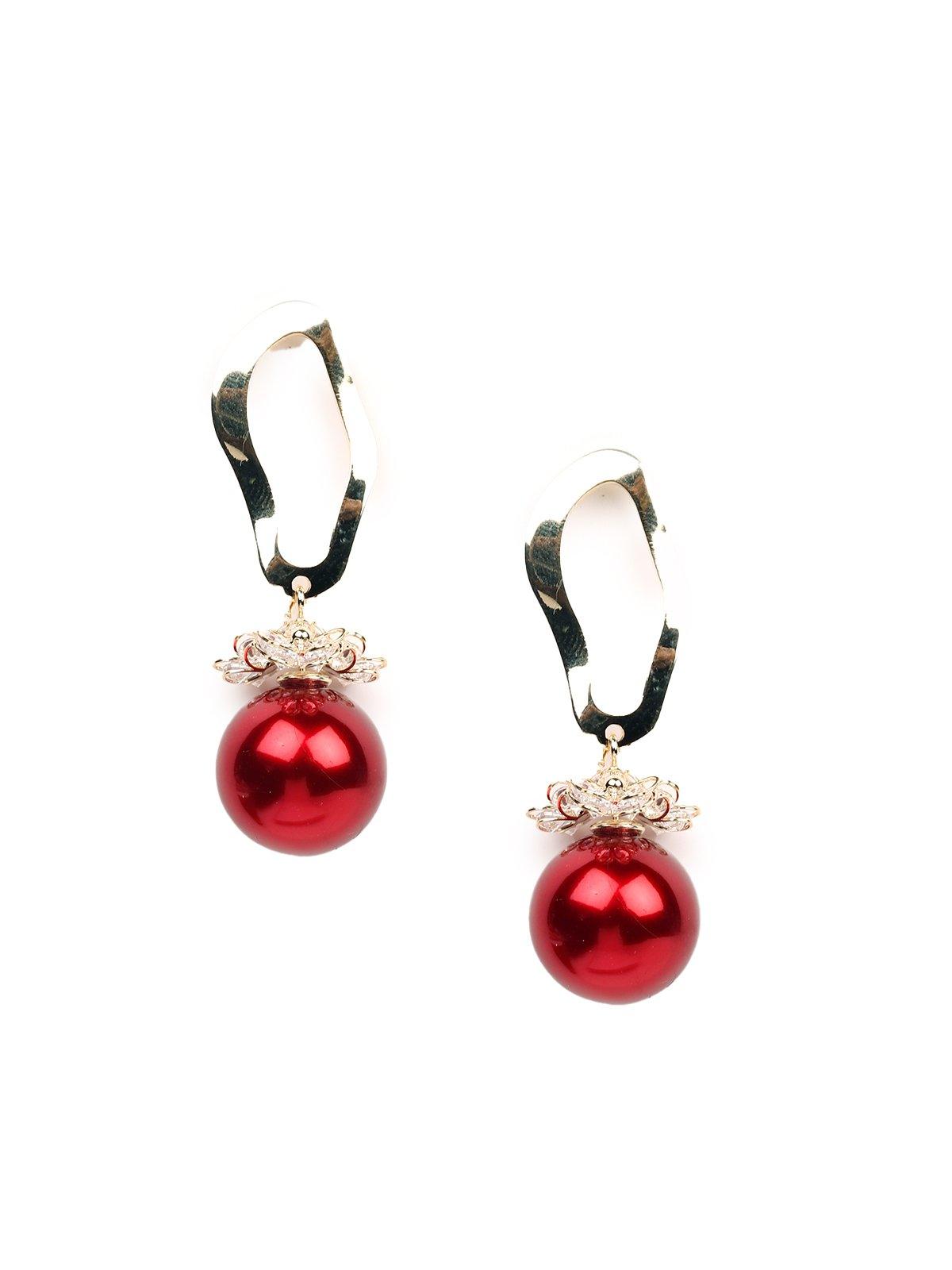 Women's Red Ball Drop Earring