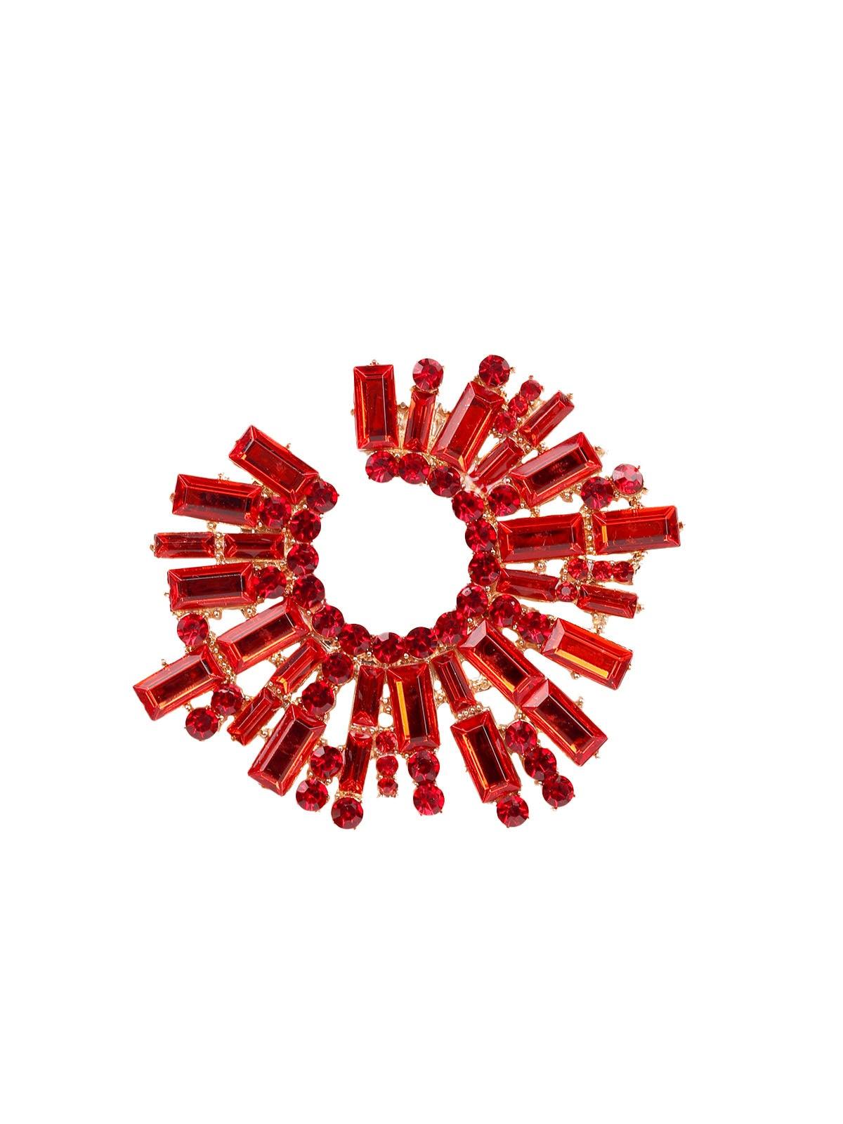 Women's Red Rounded Crystal Statement Earring
