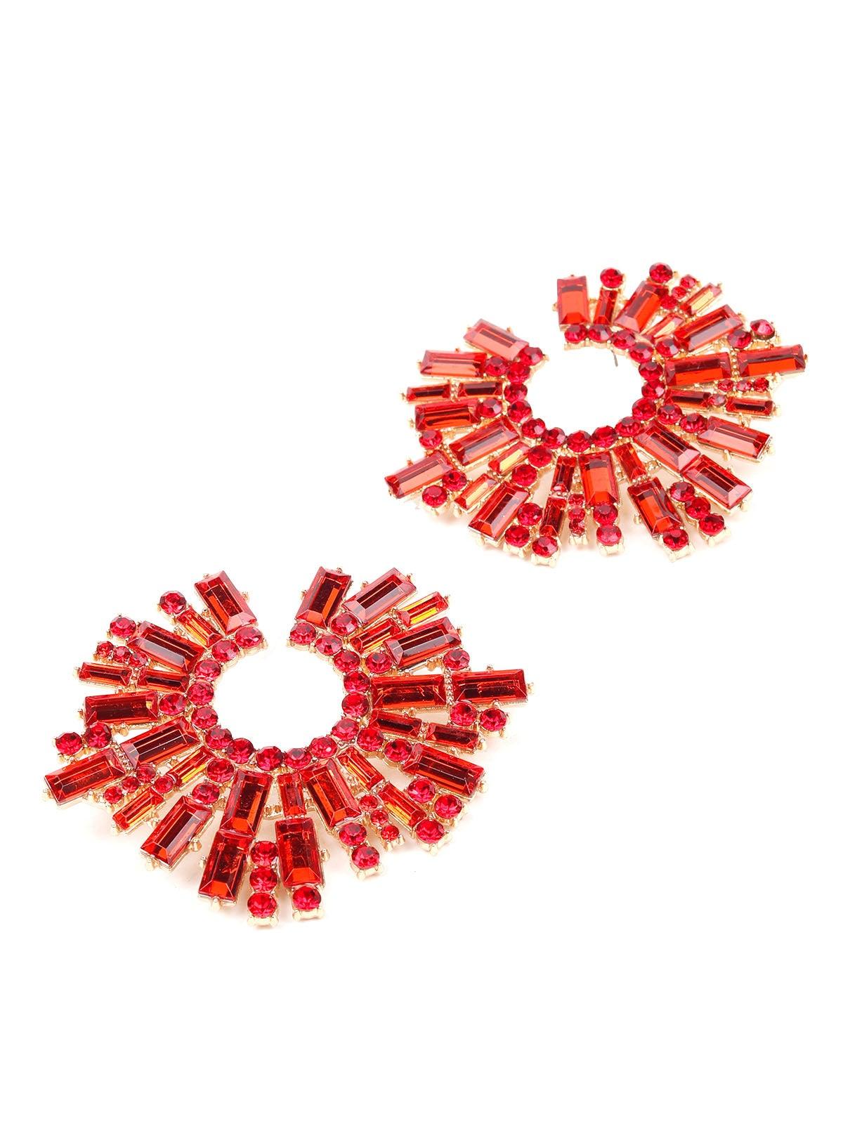 Women's Red Rounded Crystal Statement Earring