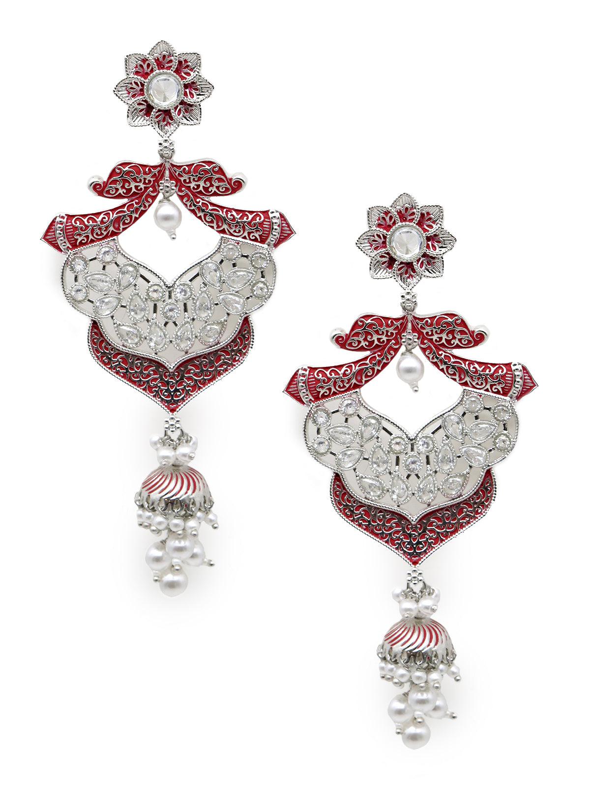 Women's Red Silver Tone Amazing Dangle Earring