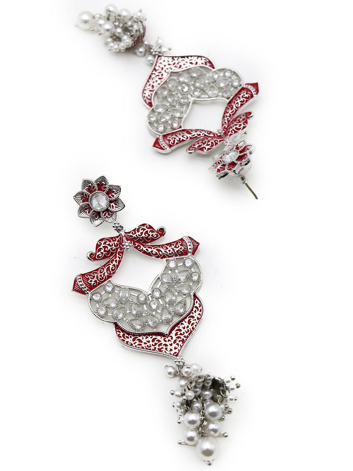 Women's Red Silver Tone Amazing Dangle Earring