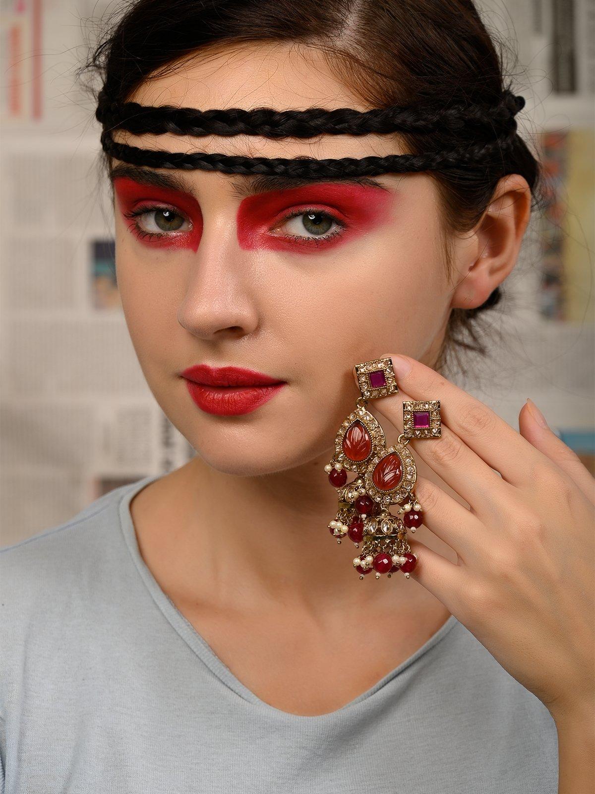 Women's Red Stone Elegant Dangle Earrin
