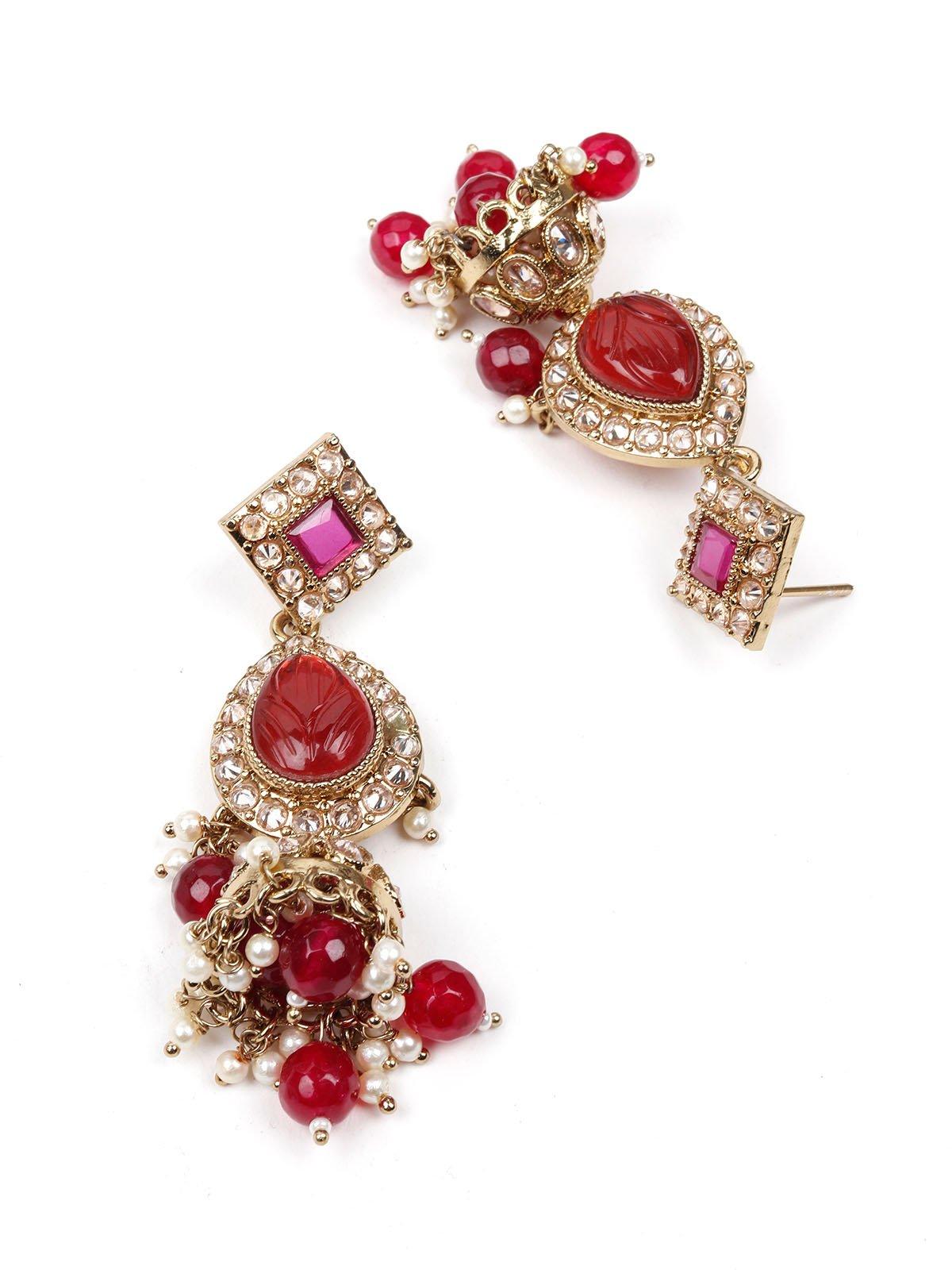 Women's Red Stone Elegant Dangle Earrin
