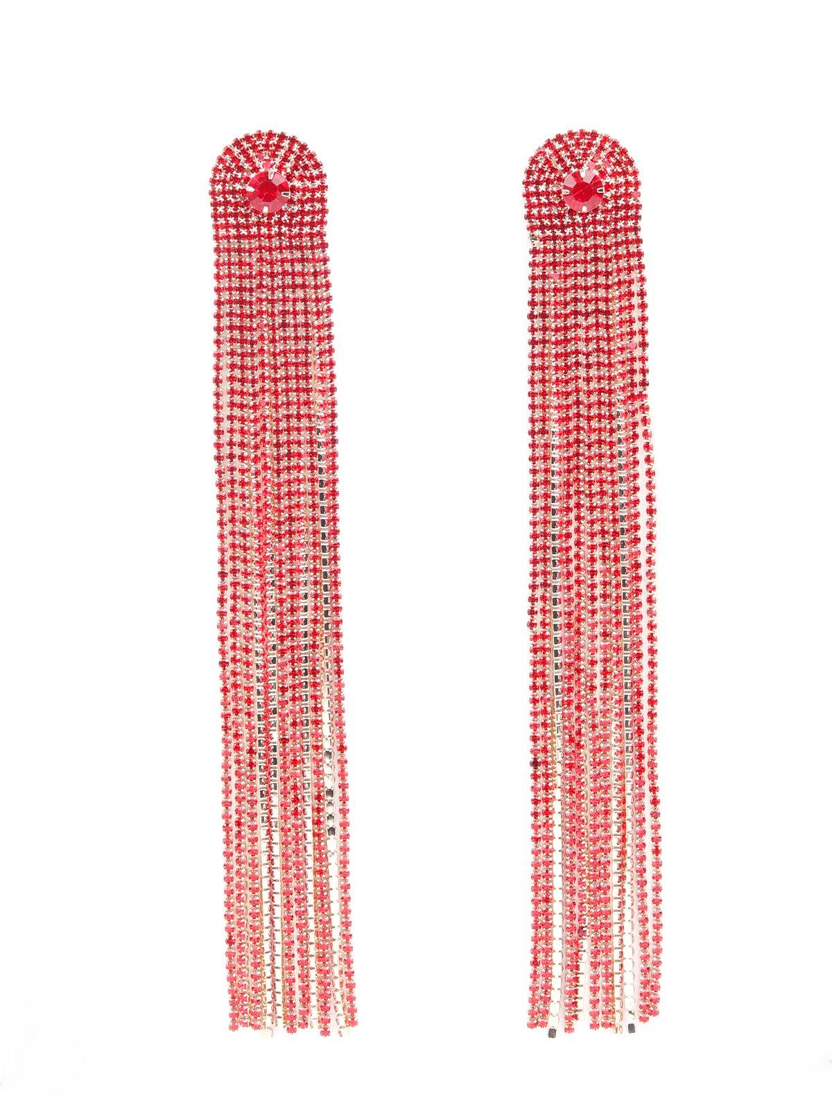Women's Red Straight Crystal-Embellished Drop Tassel Earring