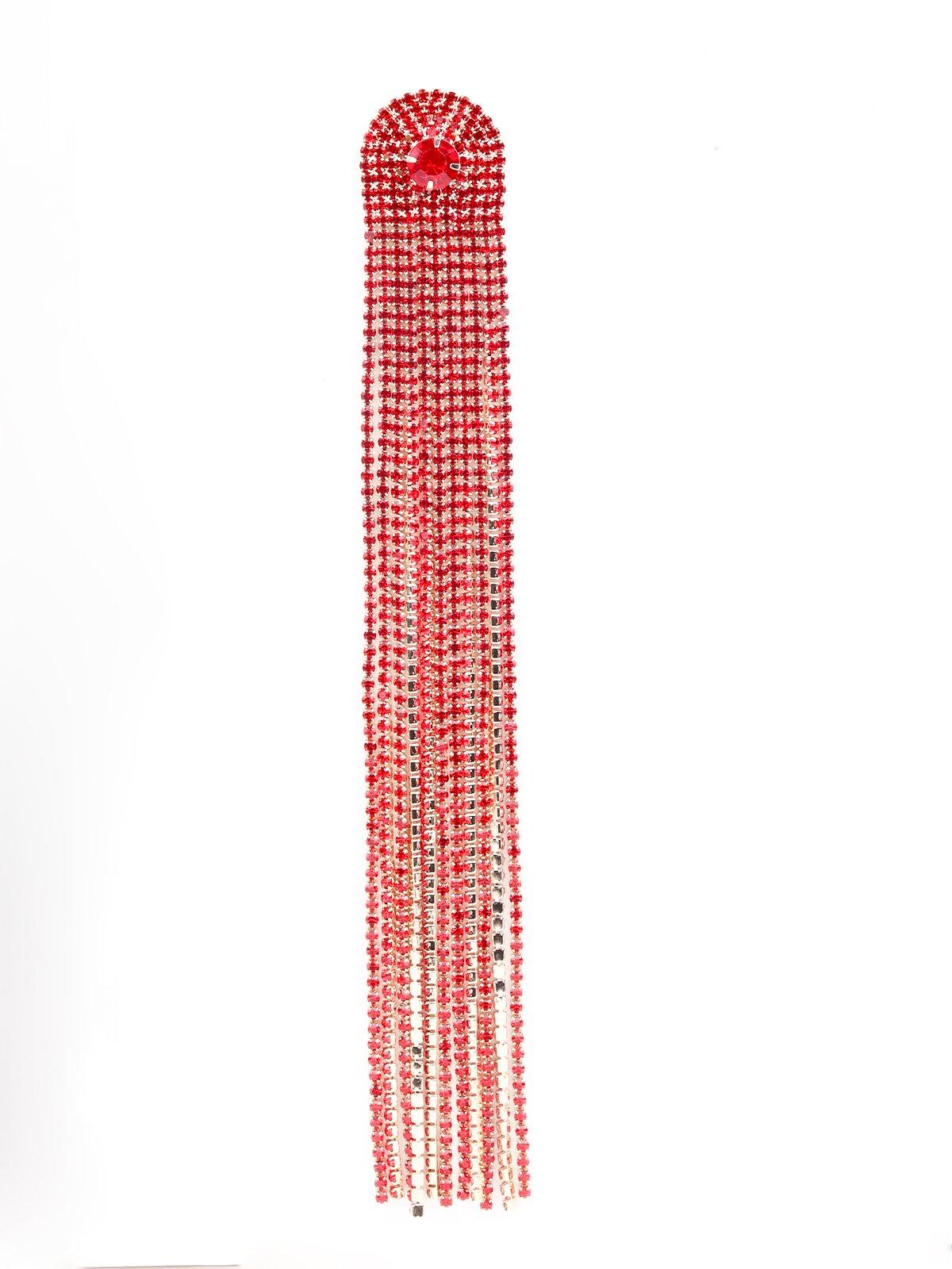 Women's Red Straight Crystal-Embellished Drop Tassel Earring