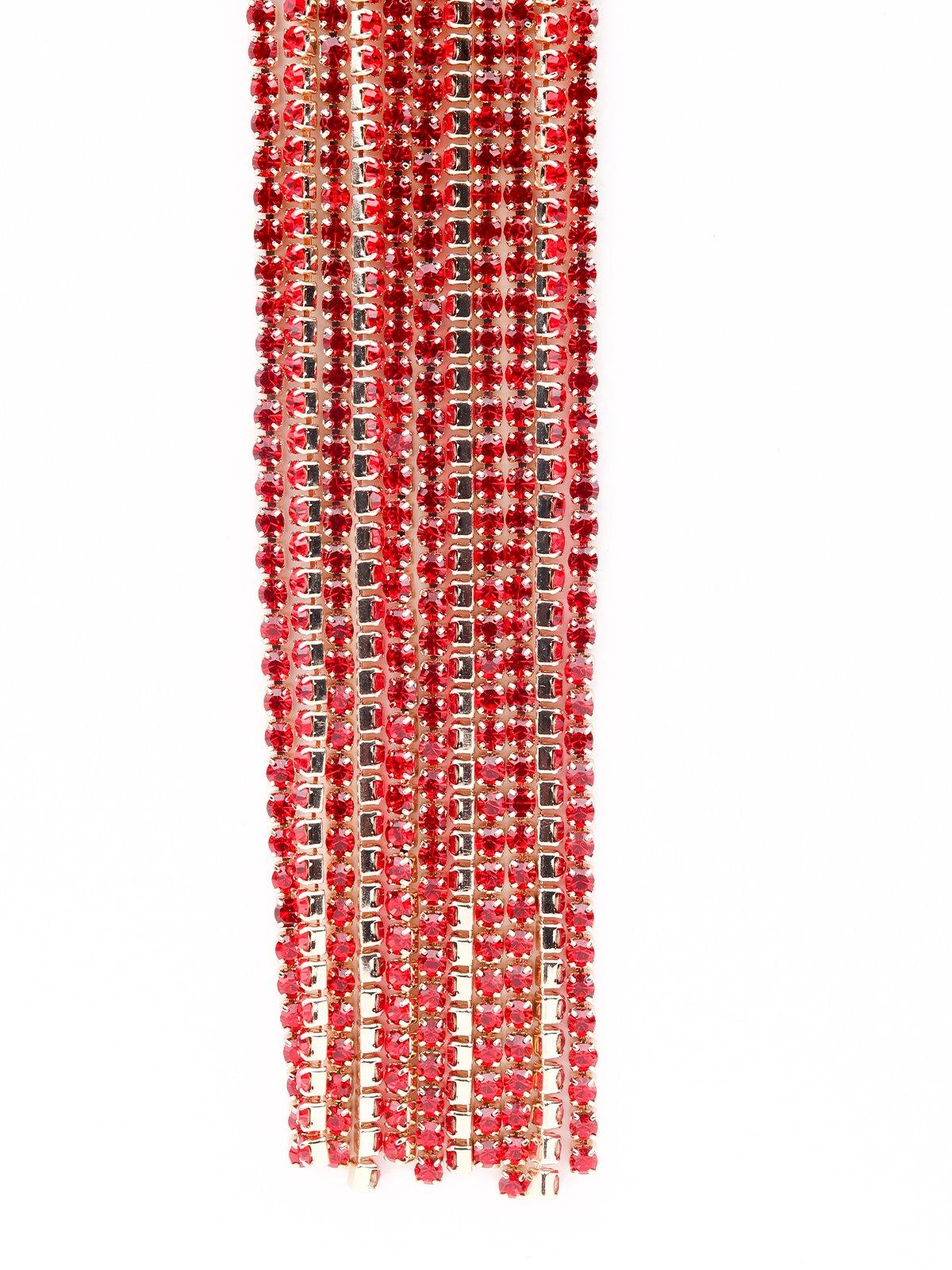 Women's Red Straight Crystal-Embellished Drop Tassel Earring