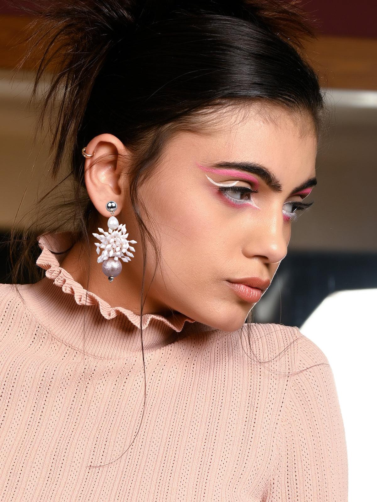 Women's Rose Gold And White Statement Earring