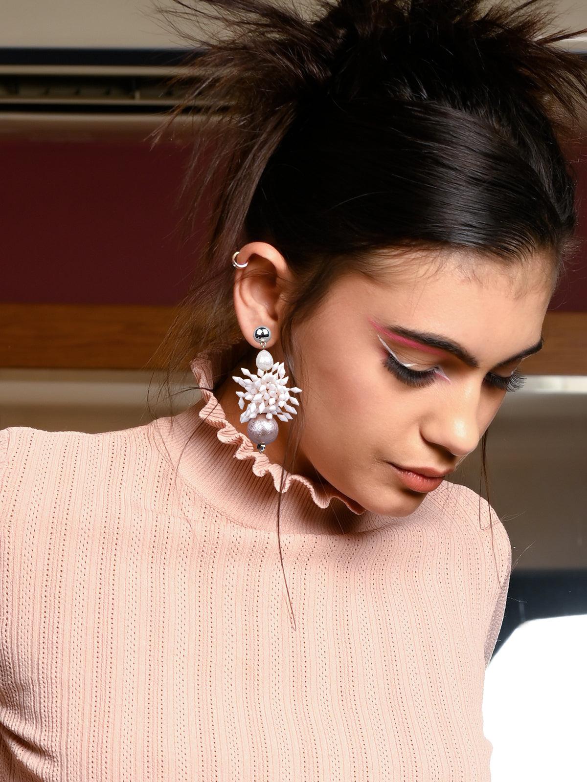 Women's Rose Gold And White Statement Earring