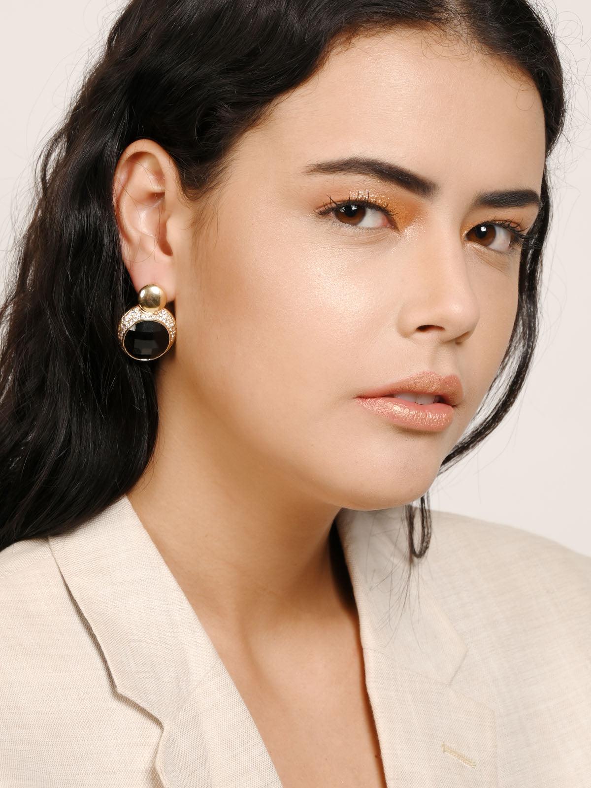 Women's Round Black Crystal Stud Earring