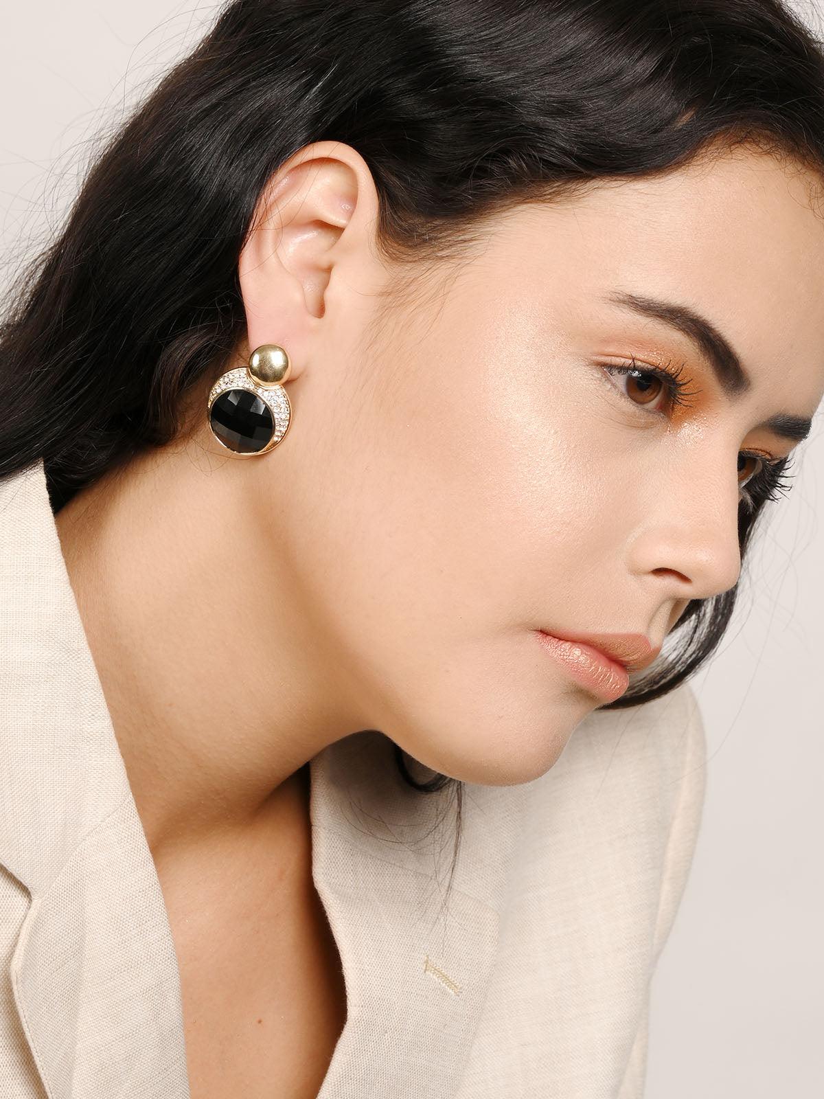 Women's Round Black Crystal Stud Earring