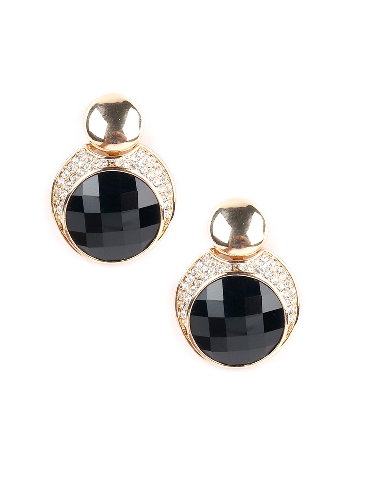 Women's Round Black Crystal Stud Earring