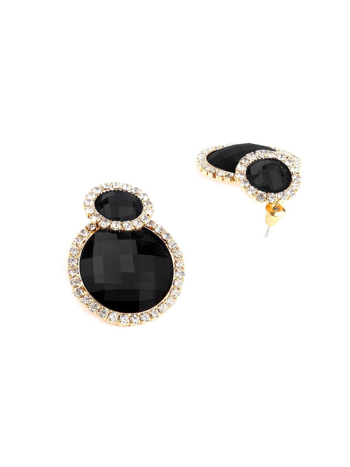Women's Round Black Crystal Stud Earring