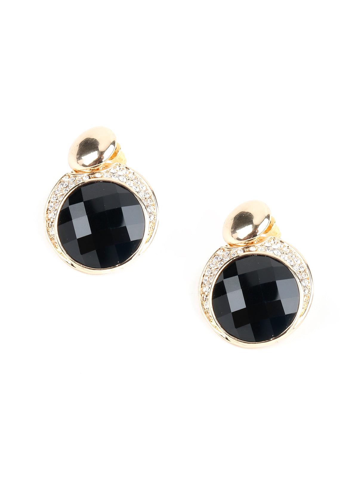 Women's Round Black Crystal Stud Earring