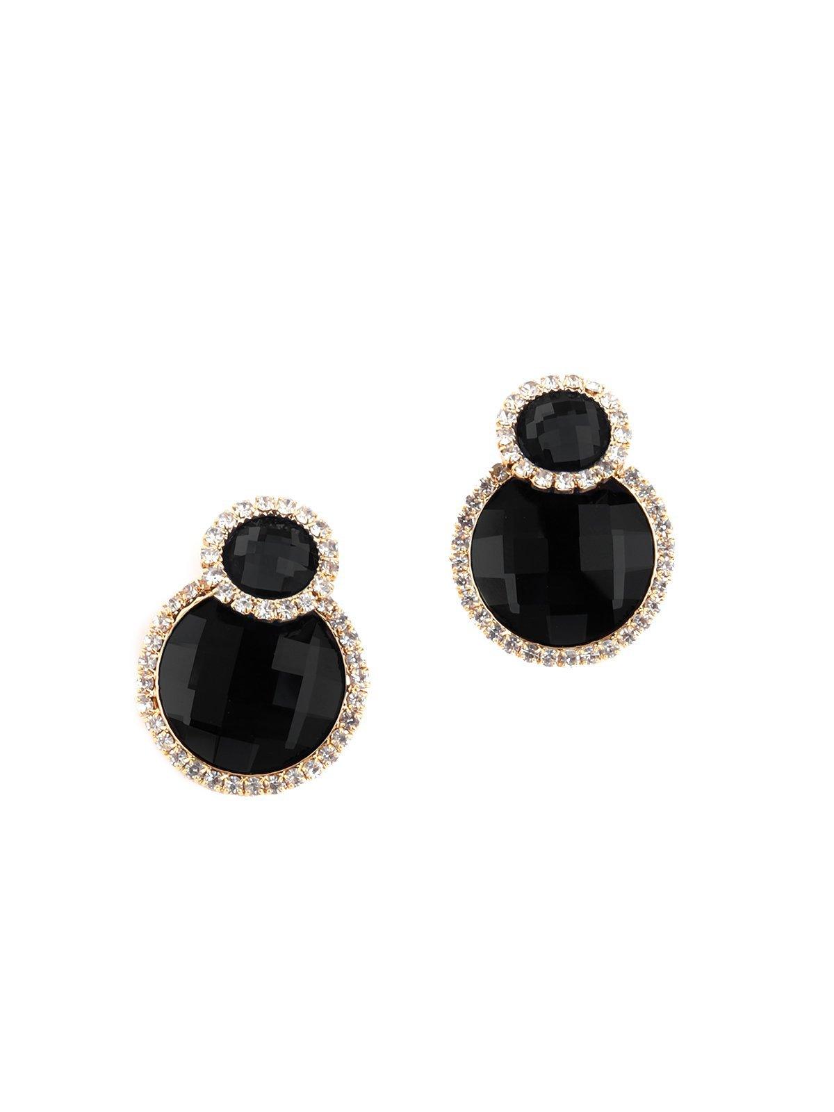 Women's Round Black Crystal Stud Earring