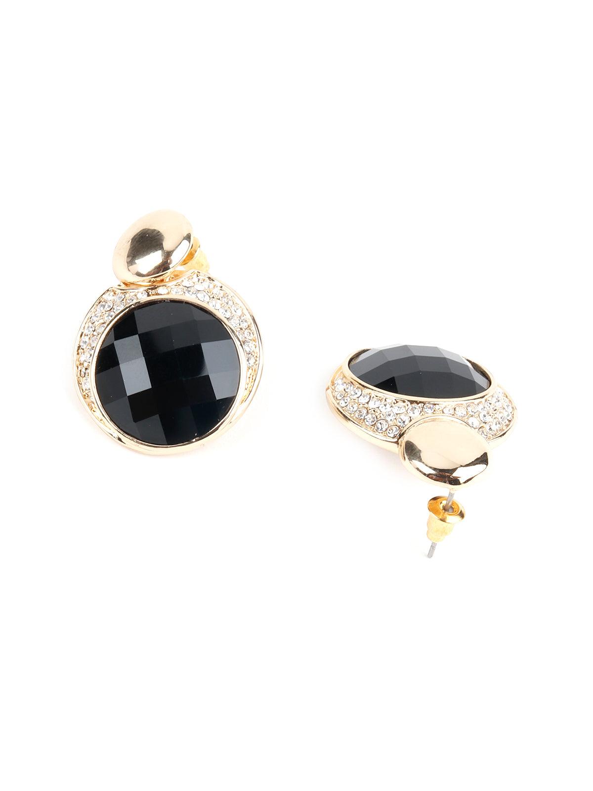 Women's Round Black Crystal Stud Earring