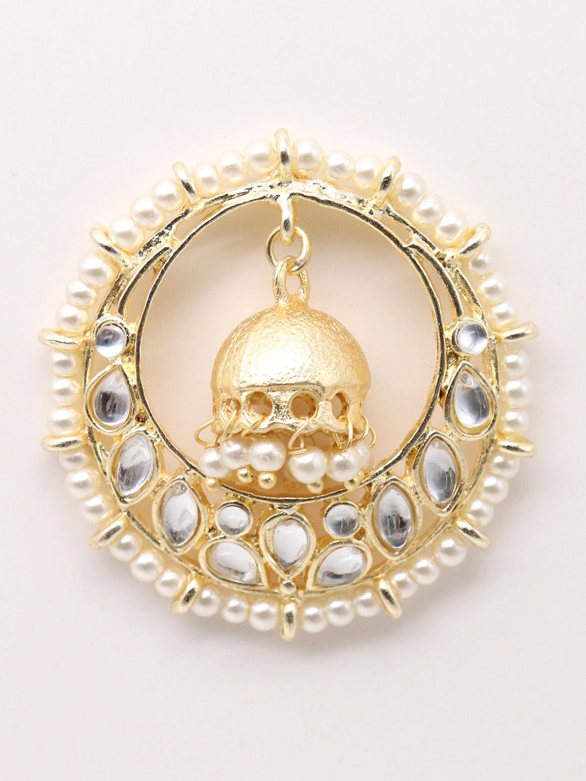 Women's Round Gold Tone Kundan And Pearl Earring
