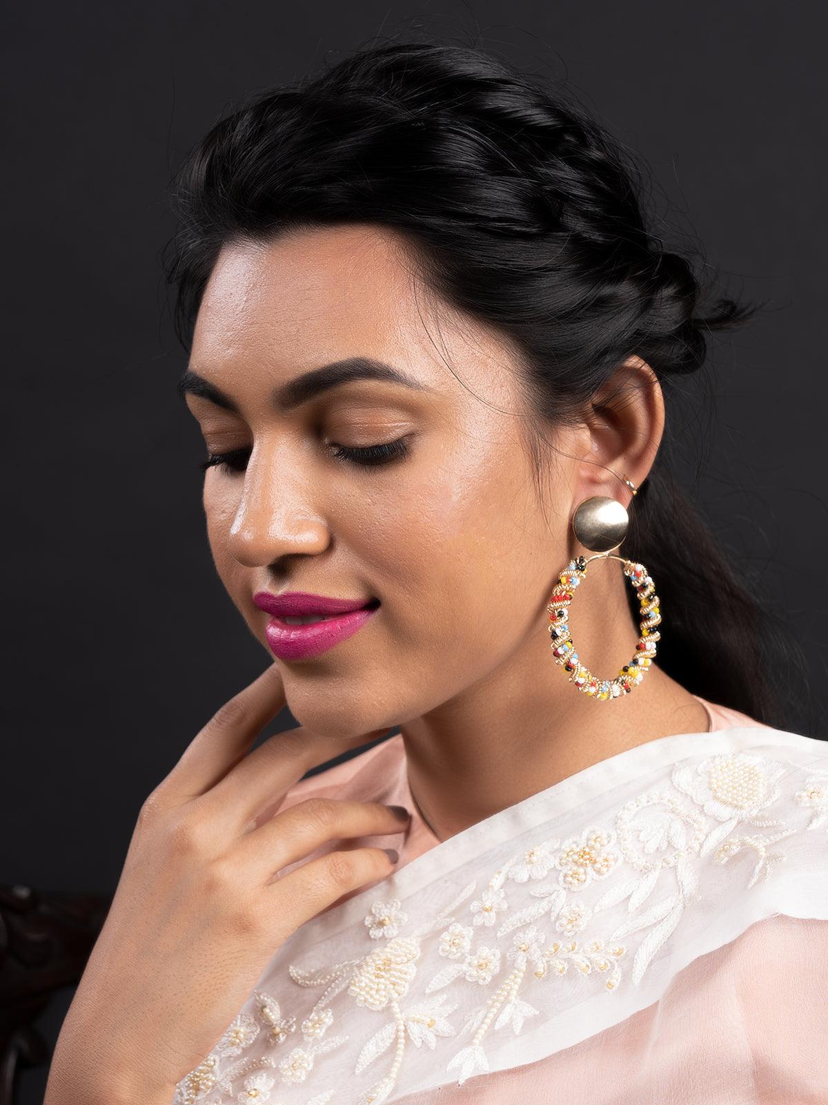Women's Round Multicolor Beaded Dangle Earring