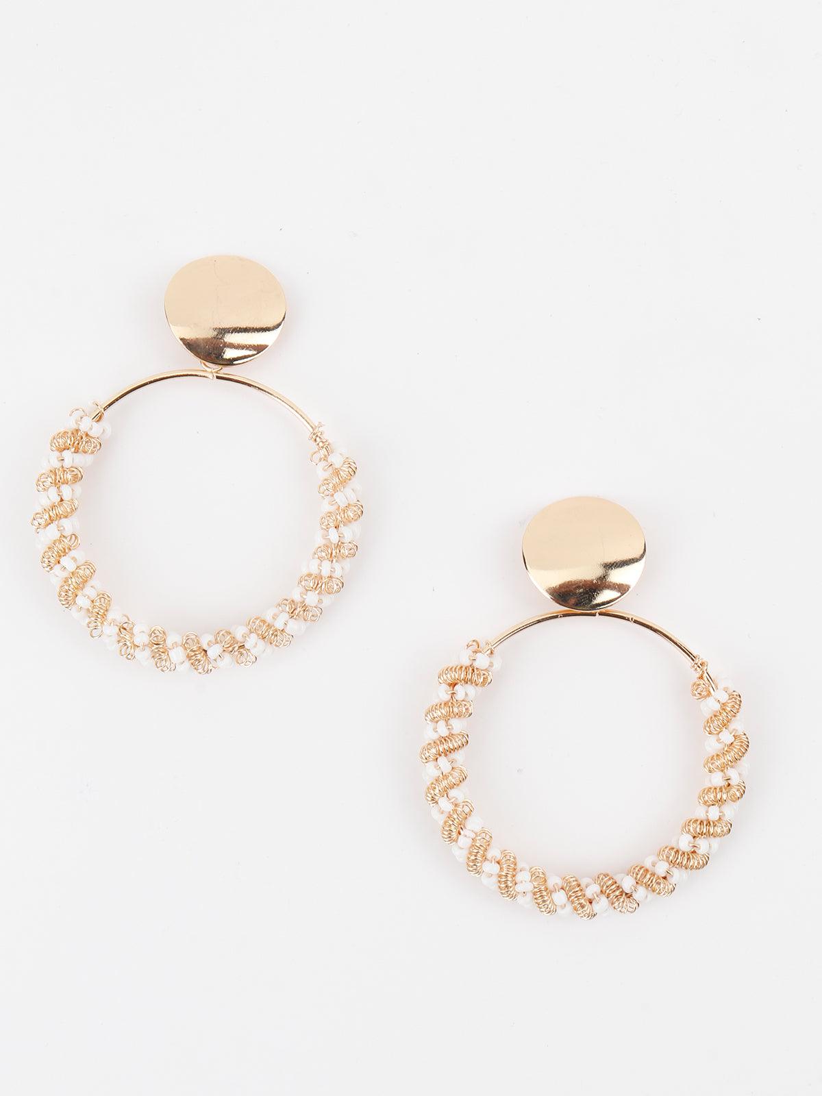 Women's Round White Beaded Dangle Earring