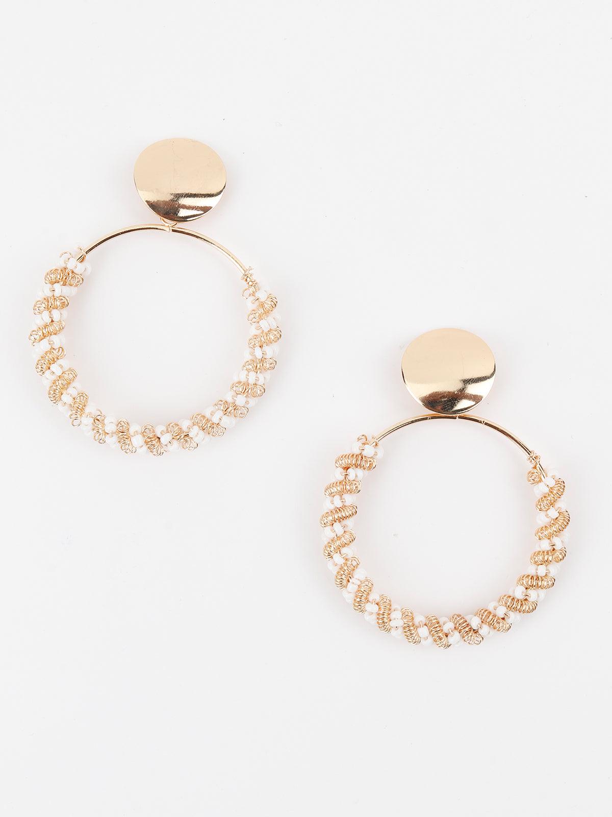Women's Round White Beaded Dangle Earring