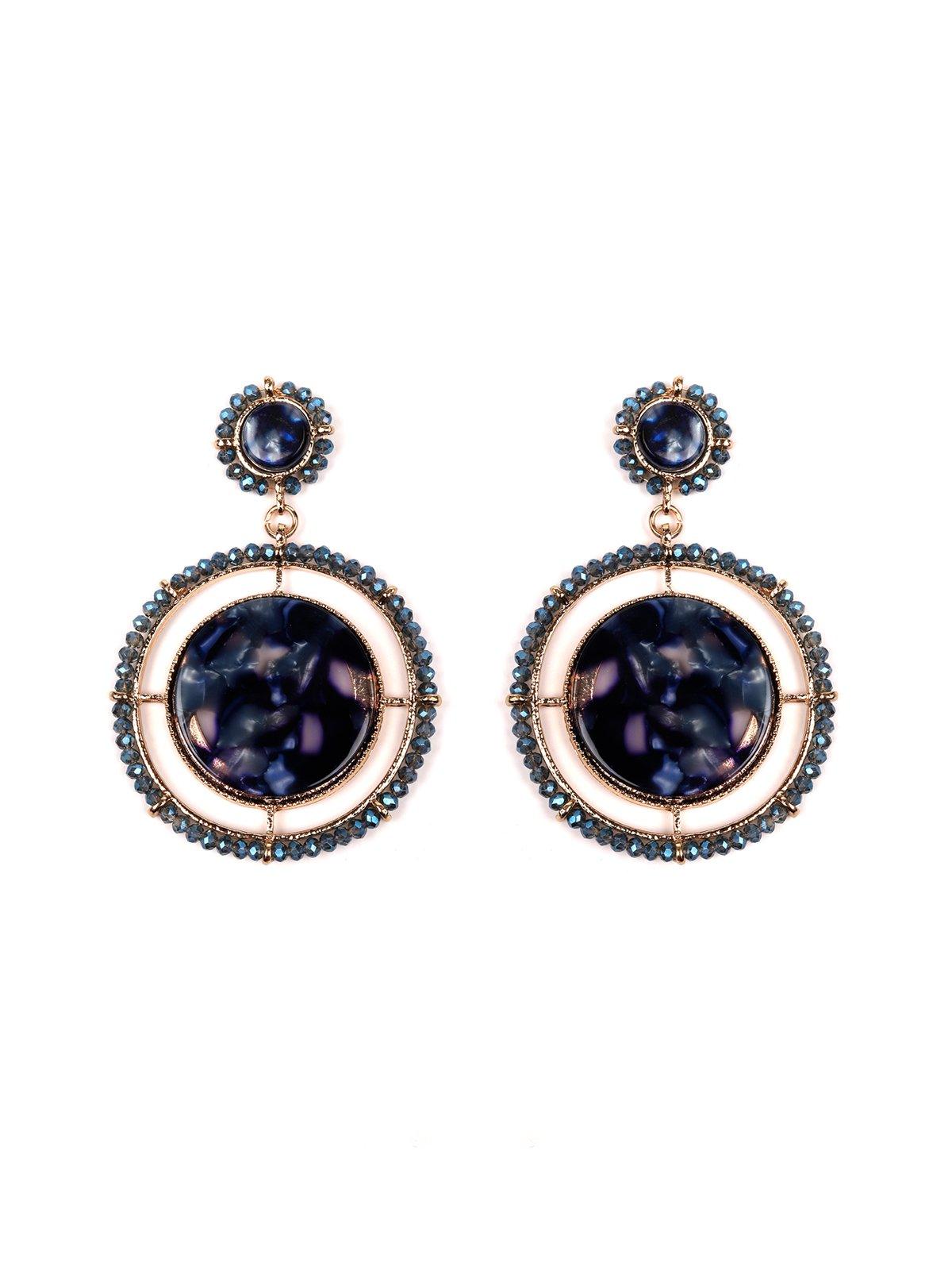 Women's Rounded Blue Embellished Earring