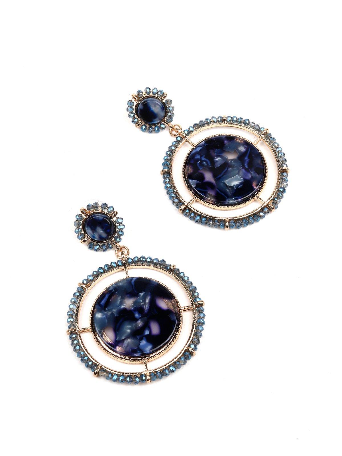 Women's Rounded Blue Embellished Earring
